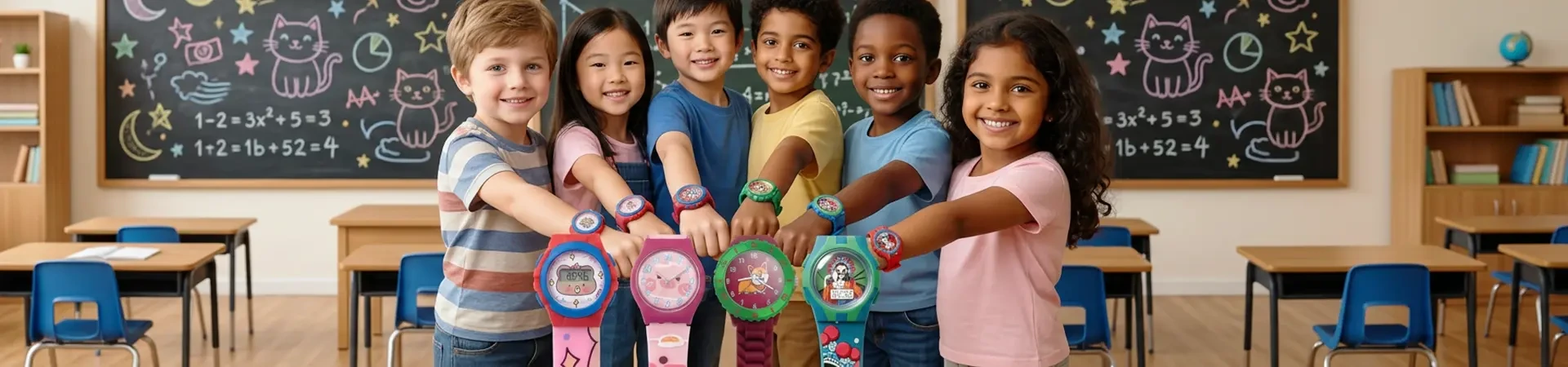Children showing colorful kids watches