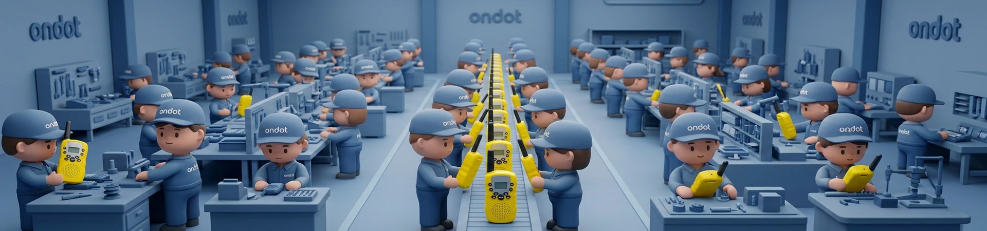 Ondot factory workers assembling model 3088 walkie talkies